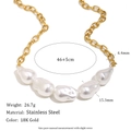 Collar de perlas barrocas irregulares con cadena de acero inoxidable bañada en oro 18K - Perla Barroca Cadena O / Dorado