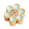 Golden flower charm bead with light blue enamel petals and white zircon core detail - Flower-Aqua Blue