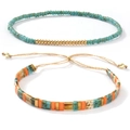 Ensemble de bracelets bohème avec perles tila turquoise et accents dorés - Ensemble Empilable Multicolore