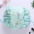 Drawstring makeup bag with mint green flamingo and pineapple print for travel - Green Flamingo