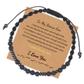 Détail du bracelet code Morse avec pierre de lave noire et carte de message - À mon fils de cœur