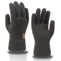 Deep brown knit winter gloves for men with warm fleece lining and ribbed cuffs - Army Green