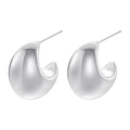 Macro shot of polished silver teardrop earrings with a glossy finish and hollow design - Platinum Hollow Semicircle
