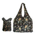 Foldable magic stretch tote bag in black with orange and green floral pattern - Dark Floral 1