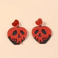 Boucles d'oreilles pomme crâne rouge et noir à paillettes pour costume d'Halloween - Rouge