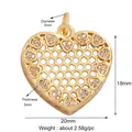 Golden heart pendant with honeycomb cutout and crystal accents, 20x18mm jewelry charm - Gold-Honeycomb Hollow Heart