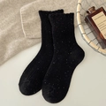 Cute black wool socks with colorful dot texture and warm knitted rib design for winter - Black