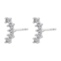 Macro shot of silver stud earrings with five sparkling cubic zirconia in a curved design - Curved Five-Stone / Silver