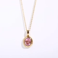 Elegante 18k vergoldete Halskette mit einem polierten rosa ovalen Edelsteinanhänger - Rosa