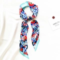 Detailed pattern of floral silk skinny scarf with blue borders for hair or neck - Blue Background Abstract Floral Style (T414-7)