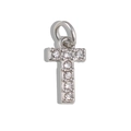 Silver letter T pendant with sparkling rhinestones for DIY necklaces and earrings - Letter T / Silver