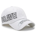 White cotton baseball cap with BRAVE embroidery and distressed brim detailing - Adjustable / White