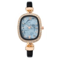 Elegante orologio da donna al quarzo con cassa ovale dorata, cristalli e cinturino nero - Nero