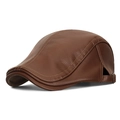 Dark brown faux leather duckbill hat with litchi grain texture and adjustable strap - Light Coffee
