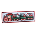 Detail of wooden Christmas train set with Santa figures in a red gift box packaging - Green (Gift Box)