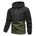 Giacca da uomo impermeabile con cappuccio e design color block nero e verde oliva - S / Verde Militare