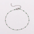 Silver stainless steel chain anklet with vibrant green beads and secure lobster clasp - 22+5cm / Steel - Dark Green