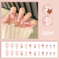 Polka dot and star pattern almond shape press-on nails in nude pink finish, 24-piece set - Star Polka Dot Almond Style (A894) / 24Pcs/Box-Glue Model