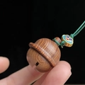 Green sandalwood bell pendant with traditional enamel detail and silk braided cord - Bell Style (6) / Approx. 2.7*2.3cm / Without Scent Beads