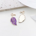 Purple enamel leaf charm with gold metal frame for DIY jewelry making and pendants - Plant Leaf (9.5x19.5mm)