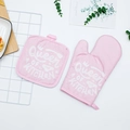 Pink kitchen set with heat resistant glove and pot holder featuring Queen of the Kitchen print - Pink/Queen Of The Kitchen