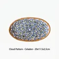 Oval ceramic tray with rattan edge and blue cloud pattern in size 20x11.5x2.5cm - Grey Cloud Style