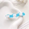 Blue and white checkered wavy hair clip on a minimalist white ceramic plate - Blue & White Plaid