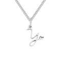 Silver stainless steel necklace with cursive letter Y and heart pendant detail. - Letter Y / Steel
