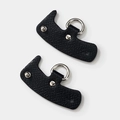 Adjustable black textured leather bag strap converters with silver D-rings, set of two - Black Silver Buckle Pair