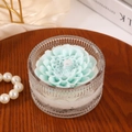 Artistic mint green rose-shaped scented candle in vintage embossed glass jar - Mint Green Flower Shape