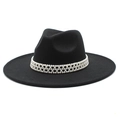 Black wool felt jazz hat for men and women featuring a luxury white pearl headband trim - M (56-58cm) / Black