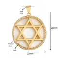 Pendentif Étoile de David dorée avec incrustation en nacre et zircons blancs, 28mm - Étoile Hexagramme Coquillage