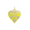 18K gold plated heart charm with yellow enamel and micro-pave zircons for jewelry - Yellow