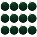 Set di 12 palline di Natale floccate verde scuro con ganci dorati per decorazione - 6cm-12 Pezzi / Verde Scuro