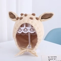 Beige baby deer knit hat with antlers and earflaps for winter warmth and comfort - Apricot Giraffe - Lined