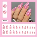 Uñas postizas de almendra rosas con purpurina y diseño de espiral, 24 piezas - Forma de Almendra / W546 Brillo Ondulado (Tipo de Pegamento)