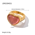 18K gold plated stainless steel ring featuring a pink heart cat eye stone in 1.70cm diameter - US 6 / Pink Heart (JDR2304021)