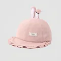 Cappello bimbi in velluto rosa con orecchie di coniglio e bordo in pizzo - 52cm (2-5 Anni) / Rosa