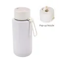 White 1L stainless steel vacuum sports bottle featuring a pop-up spout and carry strap - 1 L / Pop-up Straw Lid / White - Pop-up Straw Lid