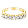 S925 sterling silver gold plated band ring with seven round cut cubic zirconia stones - Gold with White Moissanite