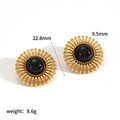 Square gold stainless steel sun stud earrings with black resin center stone, 22.8mm size - Black Agate Style (TE60309-BK) / Gold