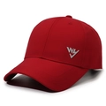 Classic red curved brim baseball cap with silver WV embroidery in a sporty style - Red