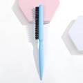Sky blue hair styling brush with three rows of bristles and pointed tail handle - Plastic / Sky Blue