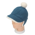 Dettaglio del cappello invernale in velluto a coste blu con fodera in pile e pompon - 2-6 Anni / Verde petrolio