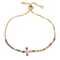 Bracelet ajustable croix dorée serti de zircons multicolores et chaîne box - Croix Zircon Colorée