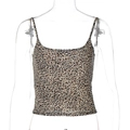 Close-up of leopard print crop top with thin spaghetti straps and knitted texture - S / Leopard Print