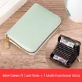 Mint green accordion card holder in litchi grain texture with 11 card slots and zip closure - 9 Card Slots + 2 Multi-functional Slots / Mint Green