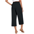 Detail view of the elastic high waist and pleated back of black linen wide leg trousers - S / Bottoms / Black (Ankle Length)