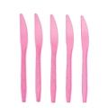 Detail view of 16.1cm bright pink plastic knives with textured handles for birthday parties - Pink Knives 10PCS