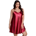 Eleganter dunkelroter Satin-Schlafanzug mit V-Ausschnitt und glatter Seidentextur für Damen - 1XL / Burgunderrot